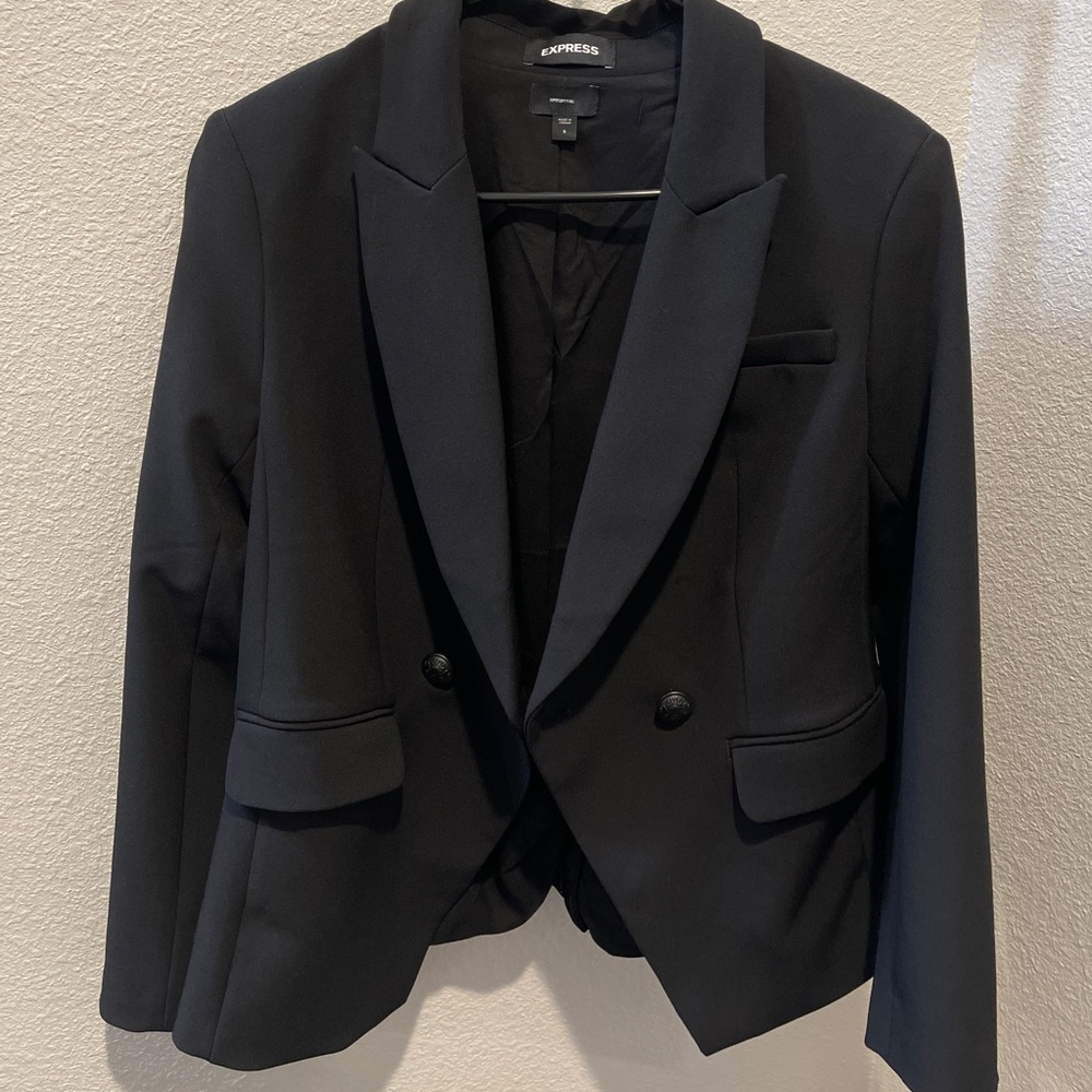 Express Supersoft Twill Double Breasted Blazer